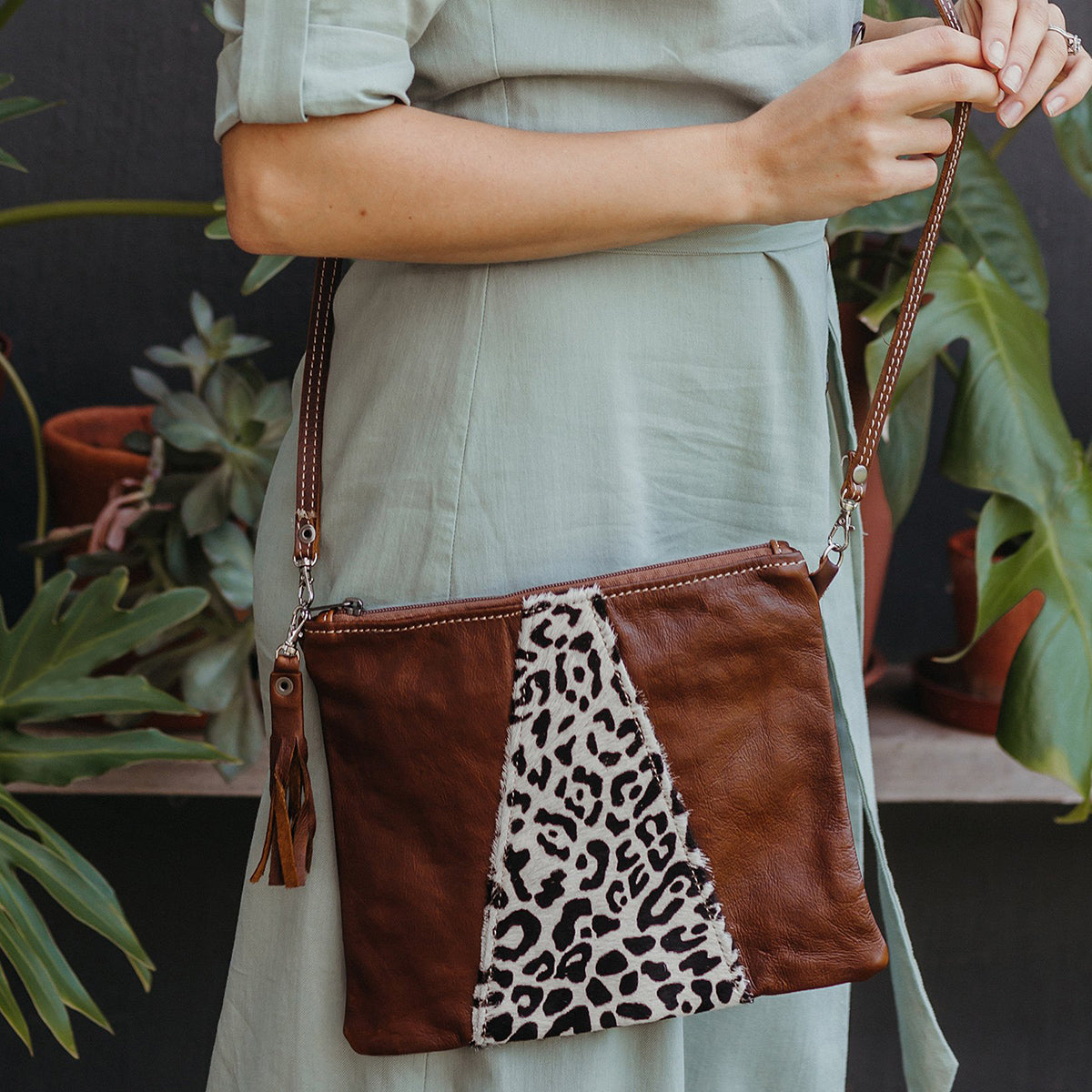 Crossover Handbag | Faux Fur Genuine Leather Crossover Handbag by Thandana