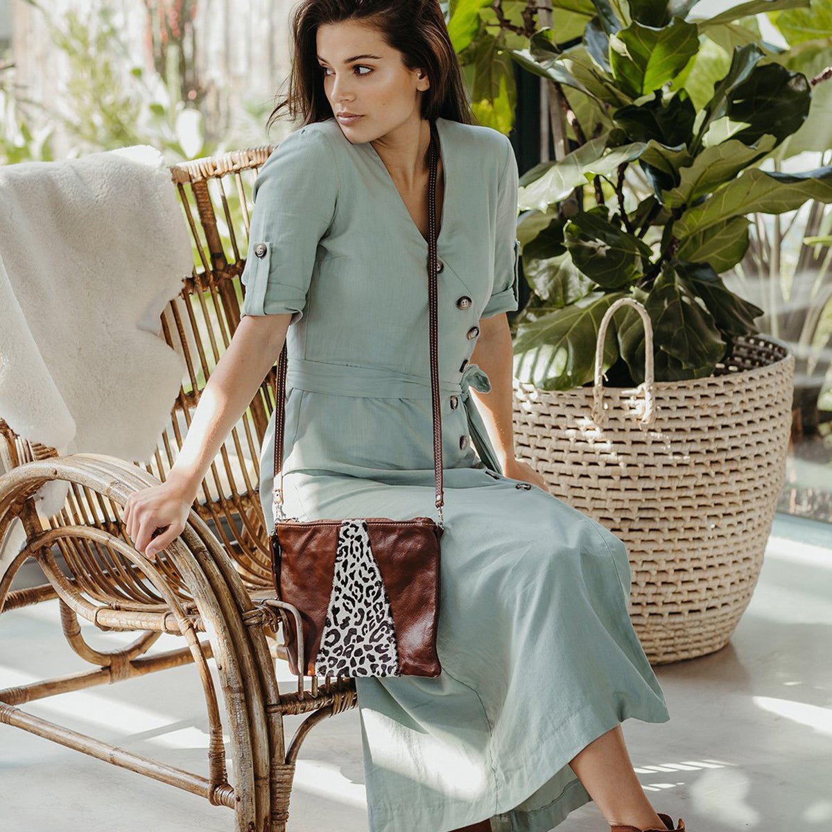 Crossover Handbag | Faux Fur Genuine Leather Crossover Handbag by Thandana