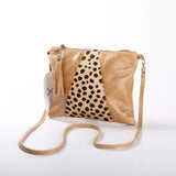 Crossover Handbag | Faux Fur Genuine Leather Hazelnut Cheetah Beige Print Leather Crossover Handbag by Thandana