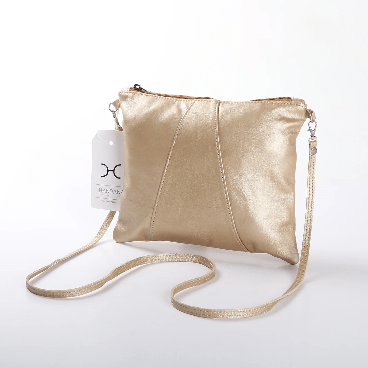 Crossover Handbag | Genuine Leather Gold Leather / Gunmetal (default) Crossover Handbag by Thandana