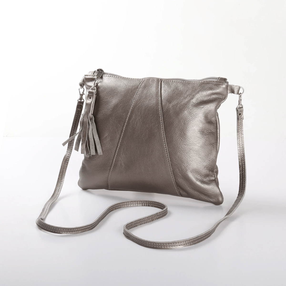 Crossover Handbag | Genuine Leather Pewter Leather / Gunmetal (default) Crossover Handbag by Thandana