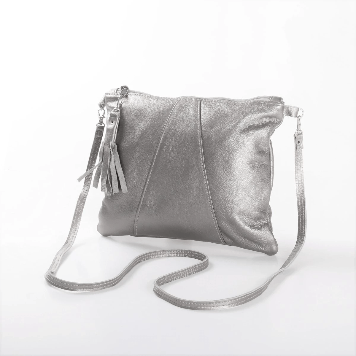Crossover Handbag | Genuine Leather Silver Leather / Gunmetal (default) Crossover Handbag by Thandana