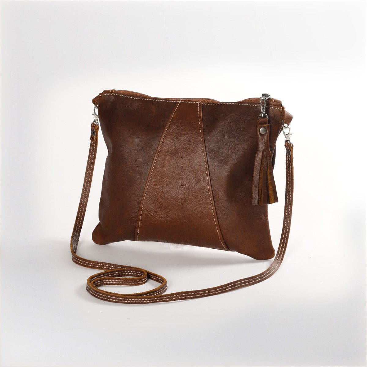 Crossover Handbag | Genuine Leather Tobac Leather / Gunmetal (default) Crossover Handbag by Thandana