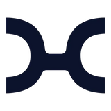 Dark blue abstract logo with a symmetrical, stylized x-like design.