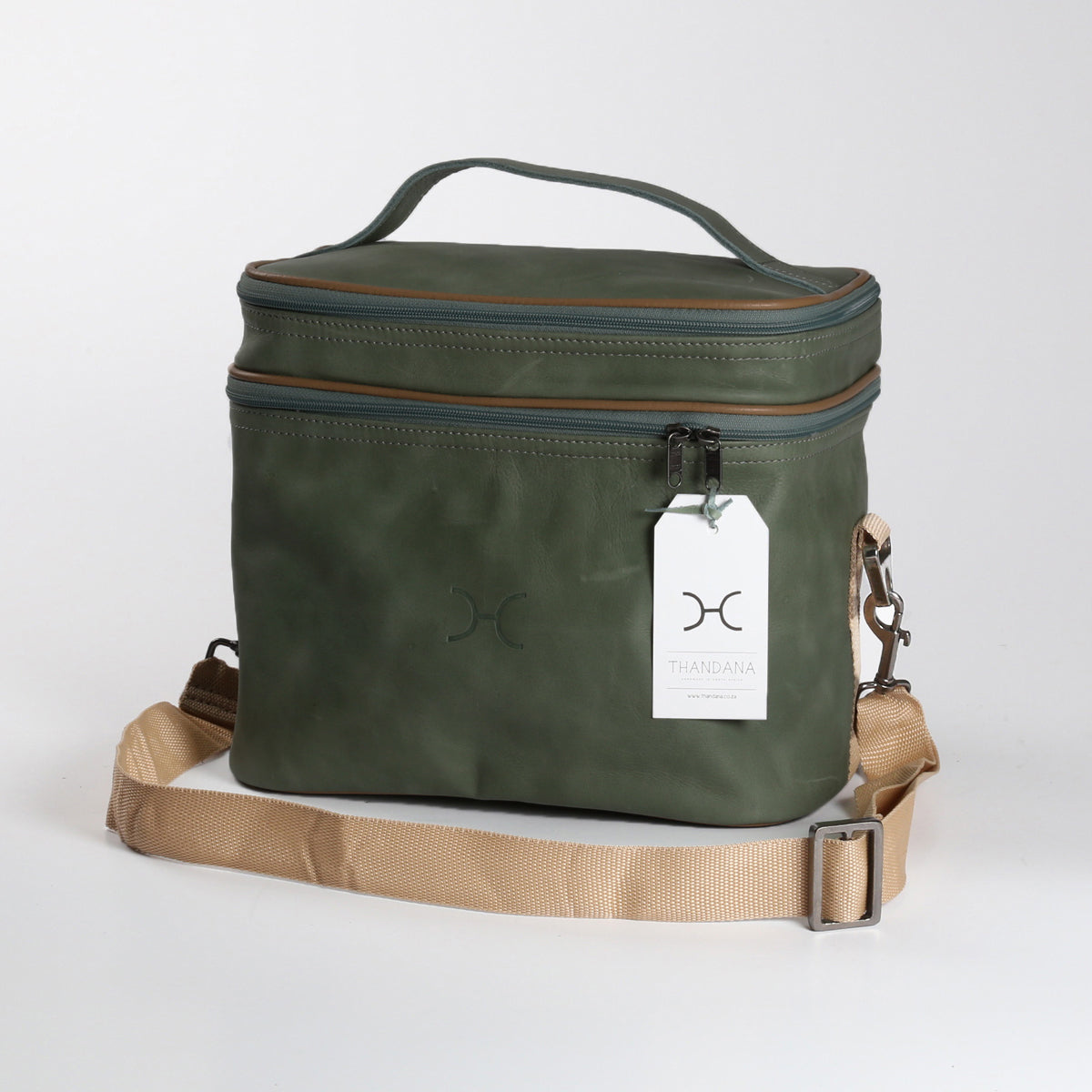 Double Decker Cooler Bag | Genuine Leather Basil Leather Double Decker Cooler Bag by Thandana