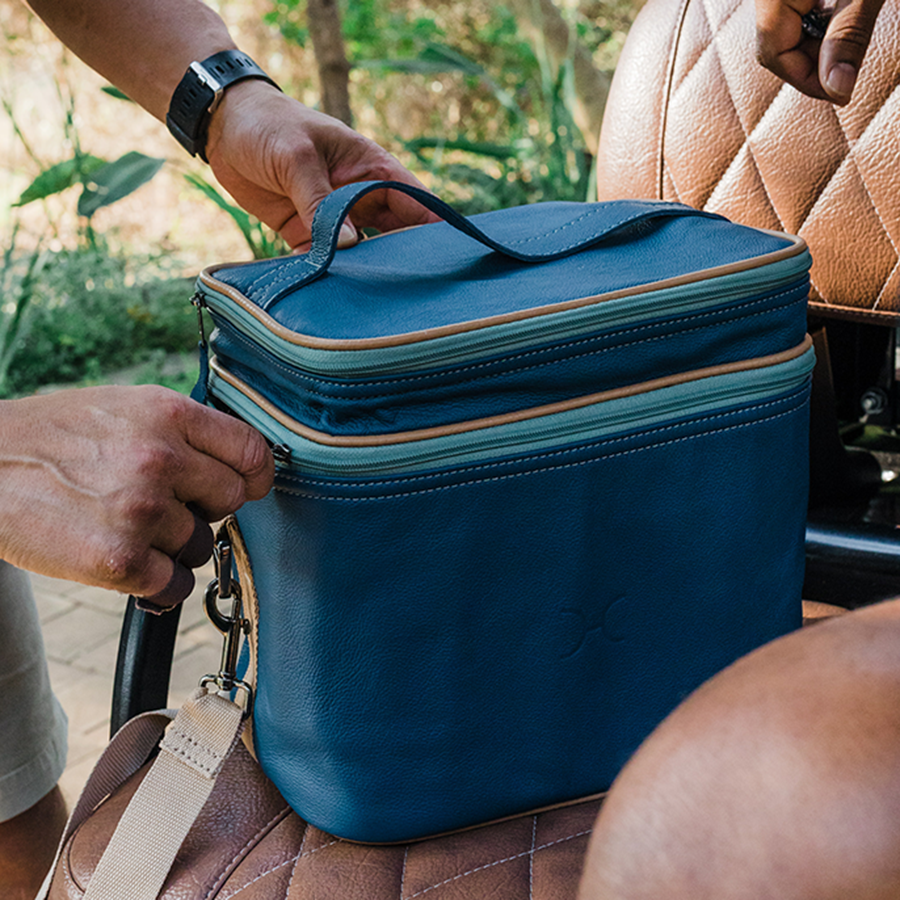 Double Decker Cooler Bag | Genuine Leather | Corporate Aqua Leather Double Decker Cooler Bag by Thandana