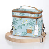 Double Decker Cooler Bag | Laminated Fabric with Genuine Leather Crazy Daisy - Sage / Chunky Zip Double Decker Cooler