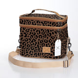 Double Decker Cooler Bag | Laminated Fabric with Genuine Leather Cheetah - Coffee / Chunky Zip Double Decker Cooler Bag