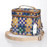 Double Decker Cooler Bag | Laminated Fabric with Genuine Leather Checker - Jet / Chunky Zip Double Decker Cooler Bag
