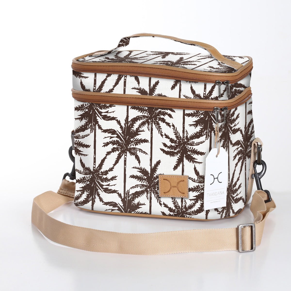 Double Decker Cooler Bag | Laminated Fabric with Genuine Leather Palm - Neutral / Chunky Zip Double Decker Cooler Bag