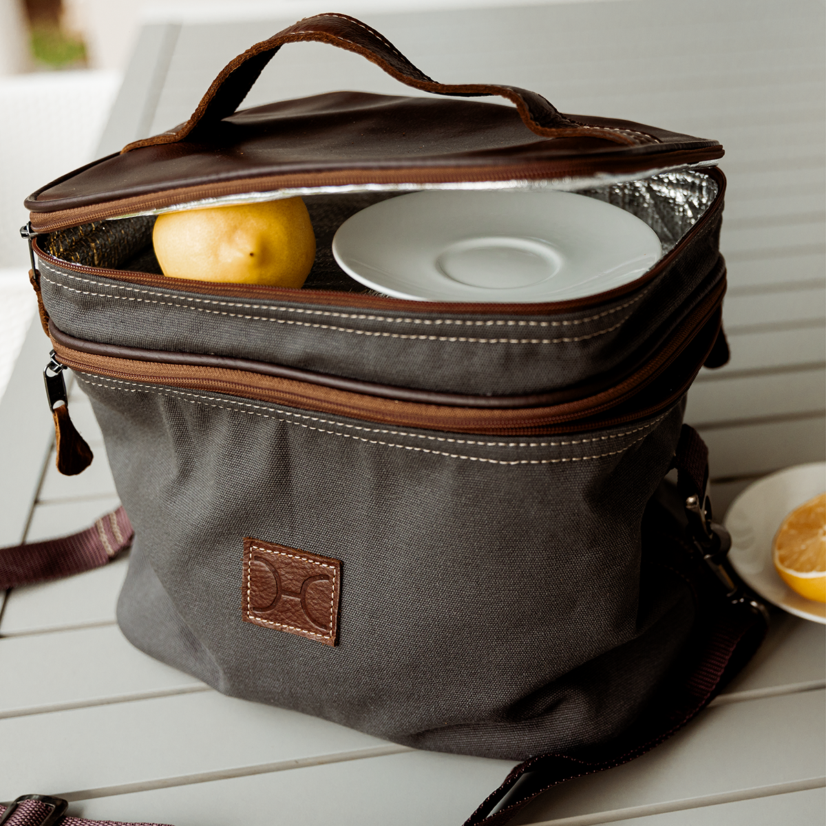 Double Decker Cooler Bag | Wax Canvas with Genuine Leather Double Decker by Thandana