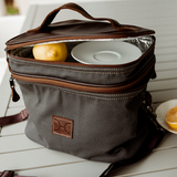 Double Decker Cooler Bag | Wax Canvas with Genuine Leather Double Decker by Thandana