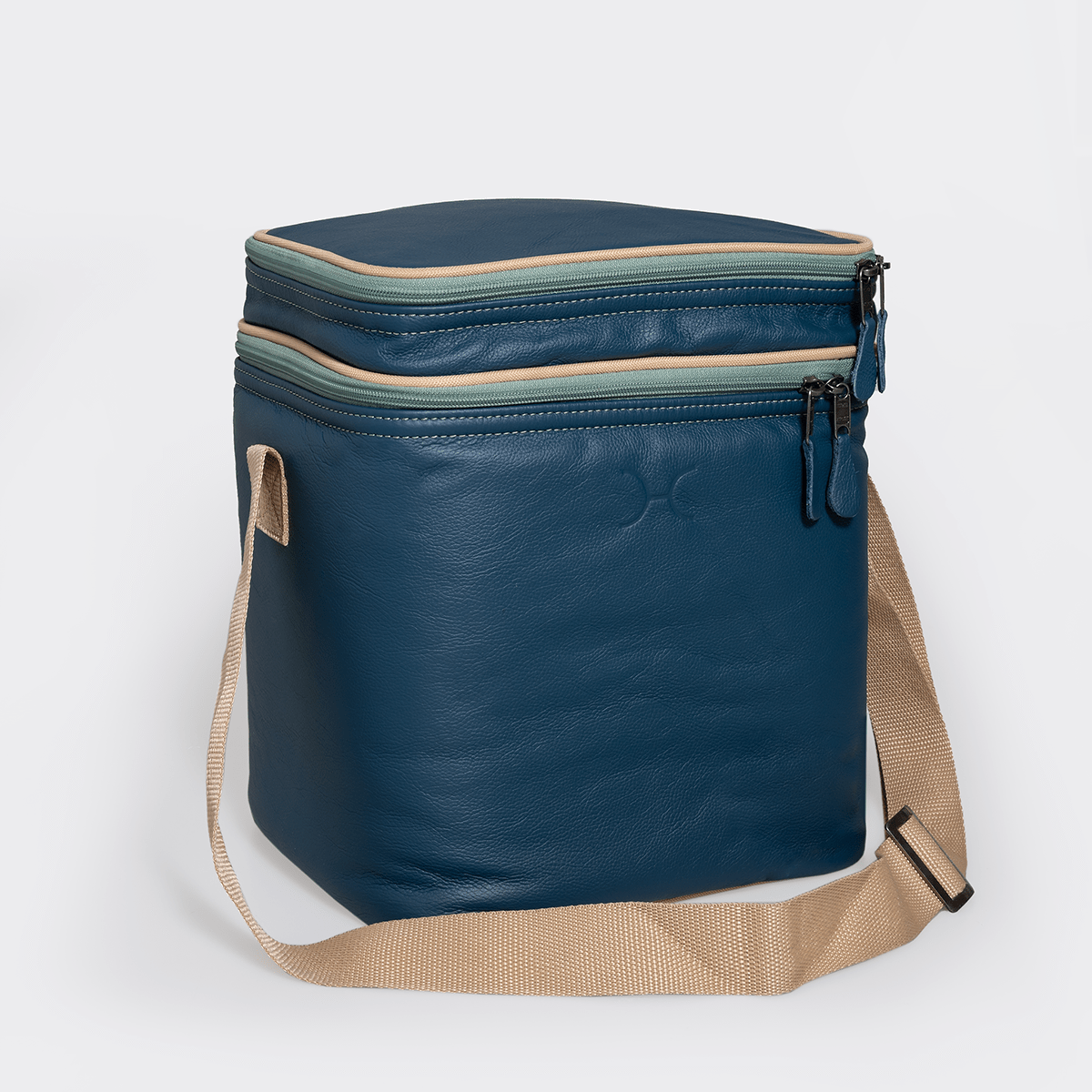 Double Lunch Box Cooler | Genuine Leather Aqua Leather Box Cooler by Thandana