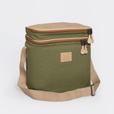 Double Lunch Box Cooler | Wax Canvas & Genuine Leather Sage Canvas with Hazelnut Leather / Gunmetal (default) Box