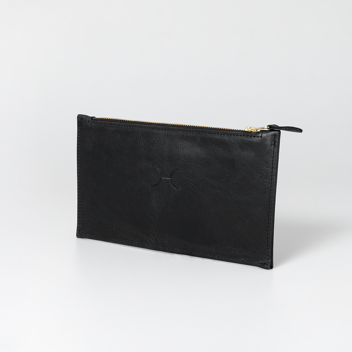 Double Zip Pouch Purse Genuine Leather | Corporate Black Leather / Gunmetal Zip Slider Pouch by Thandana