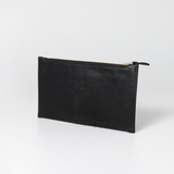 Double Zip Pouch Purse Genuine Leather | Corporate Black Leather / Gunmetal Zip Slider Pouch by Thandana