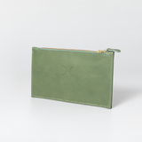 Double Zip Pouch Purse Genuine Leather | Corporate Green Leather / Gunmetal Zip Slider Pouch by Thandana