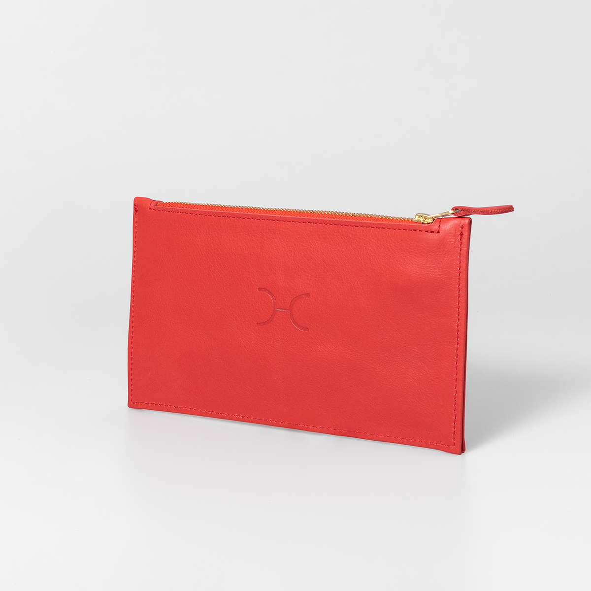 Double Zip Pouch Purse Genuine Leather | Corporate Red Leather / Gunmetal Zip Slider Pouch by Thandana