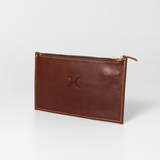 Double Zip Pouch Purse Genuine Leather | Corporate Tobac Leather / Gunmetal Zip Slider Pouch by Thandana