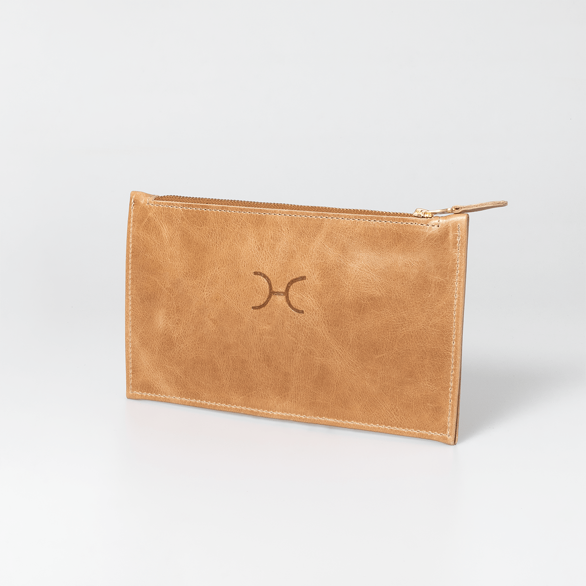 Double Zip Pouch Purse | Genuine Leather Hazelnut Leather / Gunmetal (default) Pouch by Thandana
