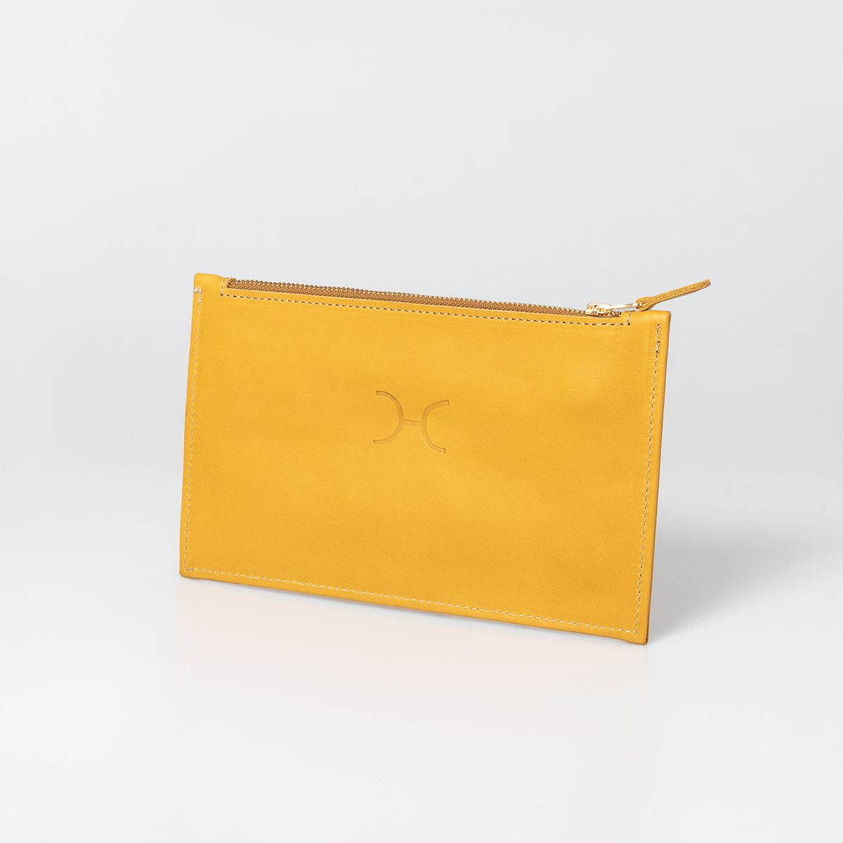 Double Zip Pouch Purse | Genuine Leather Mustard Leather / Gunmetal (default) Pouch by Thandana