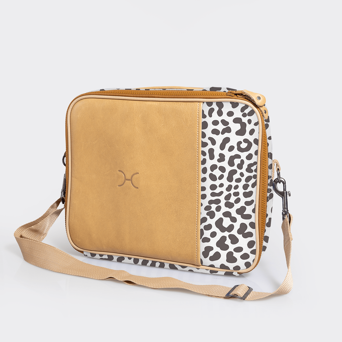 Essential Laptop Bag 13’ | Laminated Fabric with Genuine Leather Cheetah - White Laptop Fabric Bag by Thandana