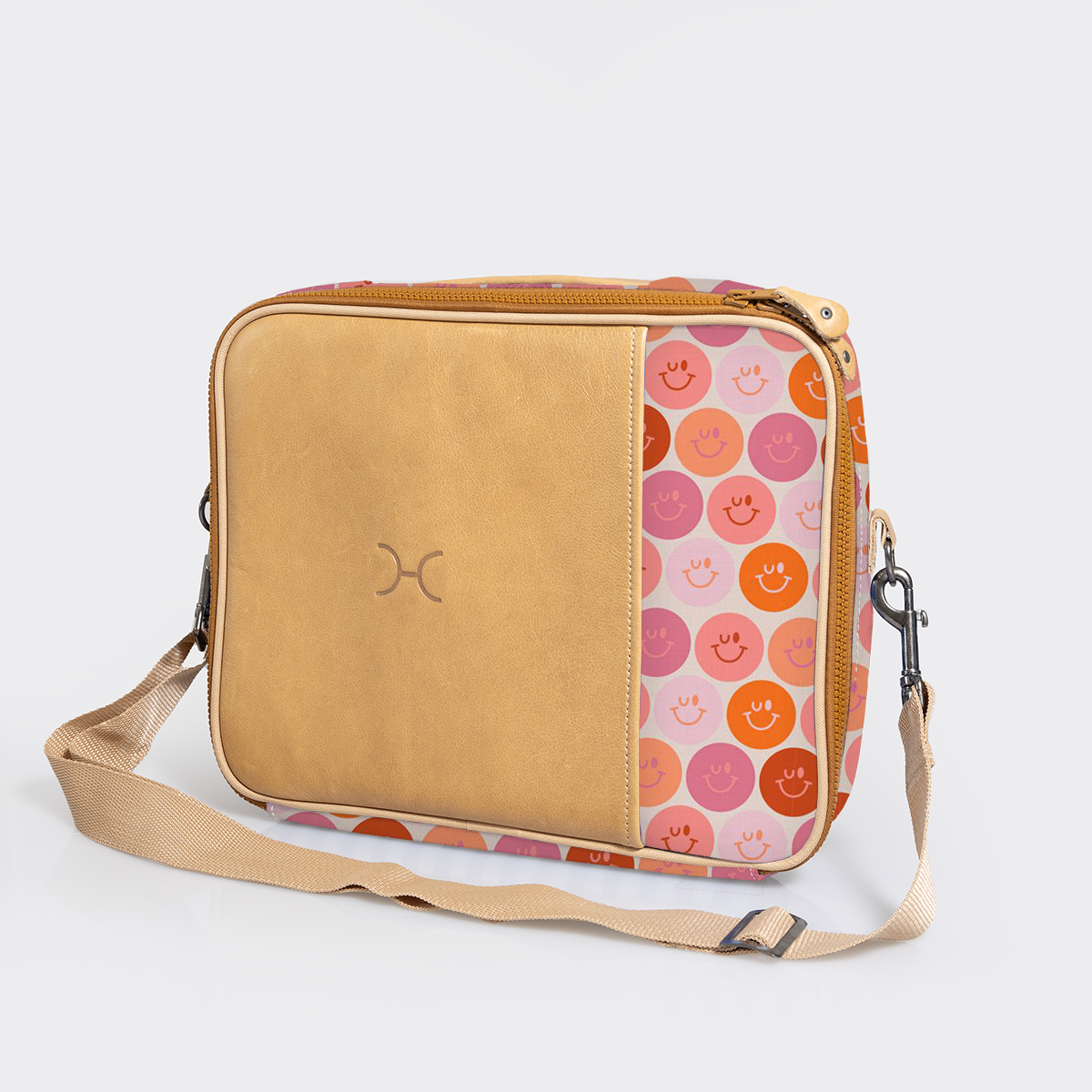 Essential Laptop Bag 13’ | Laminated Fabric with Genuine Leather Smiley - Blush Laptop Fabric Bag by Thandana