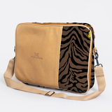 Essential Laptop Bag 15’ | Laminated Fabric with Genuine Leather Nomad Stripe - Coffee Laptop Fabric Bag by Thandana