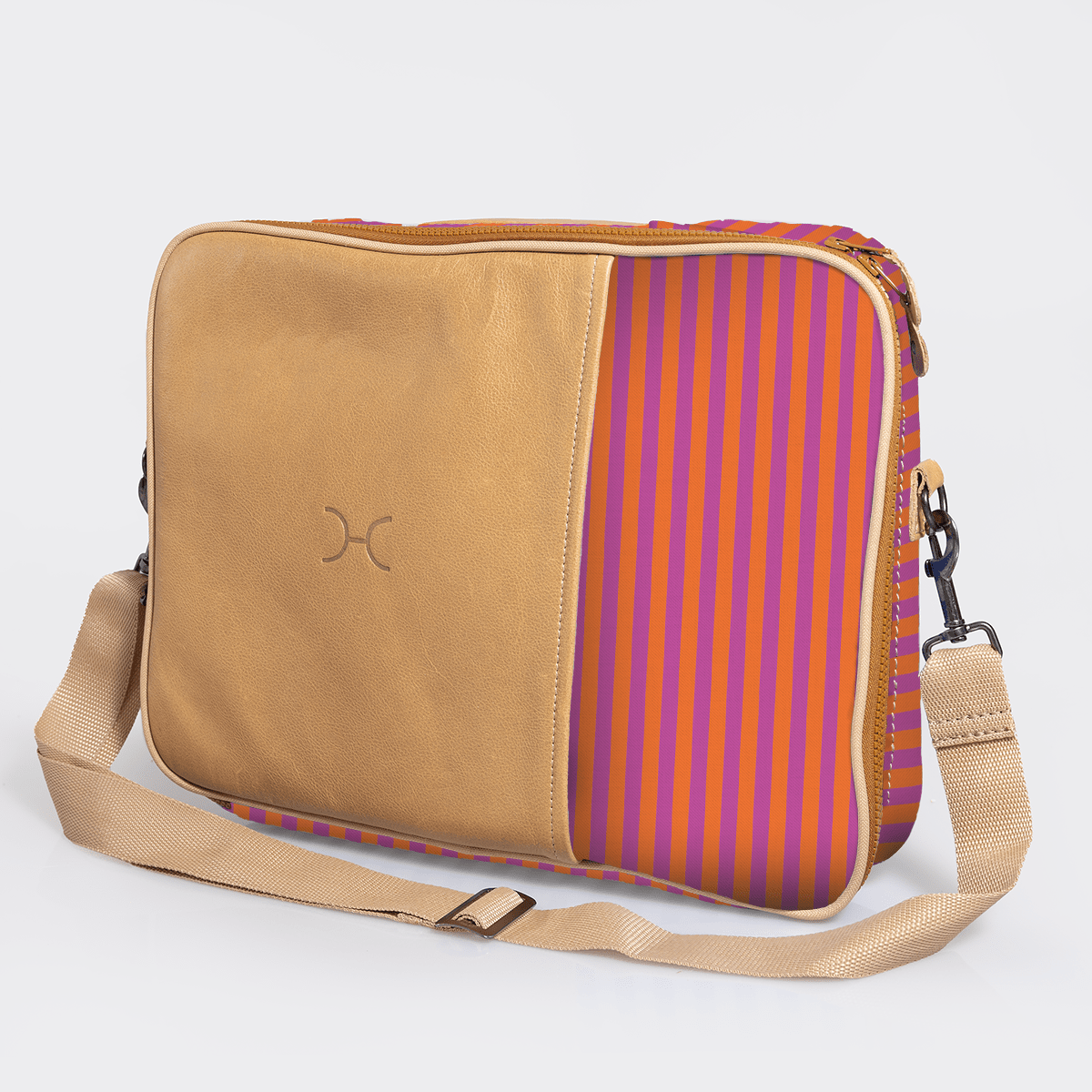 Essential Laptop Bag 15’ | Laminated Fabric with Genuine Leather Linear - Preppy Laptop Fabric Bag by Thandana