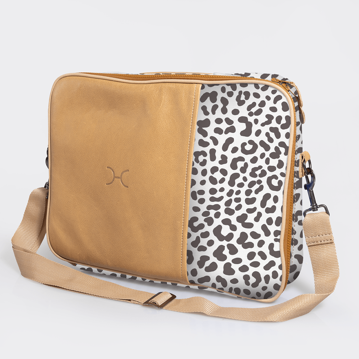 Essential Laptop Bag 15’ | Laminated Fabric with Genuine Leather Cheetah - White Laptop Fabric Bag by Thandana