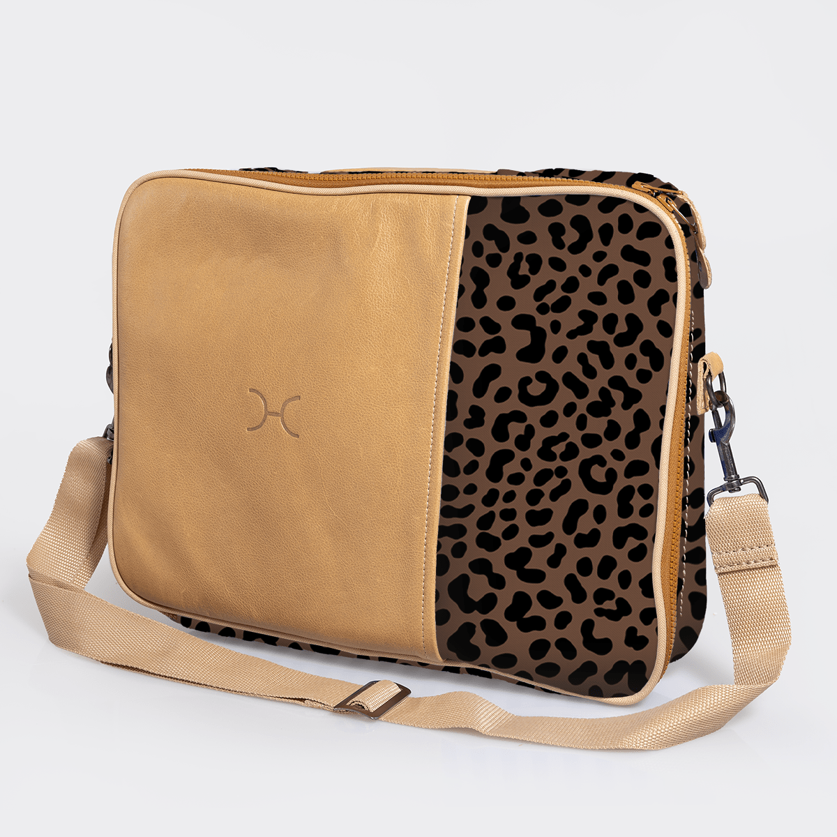 Essential Laptop Bag 15’ | Laminated Fabric with Genuine Leather Cheetah - Coffee Laptop Fabric Bag by Thandana