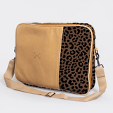 Essential Laptop Bag 15’ | Laminated Fabric with Genuine Leather Cheetah - Coffee Laptop Fabric Bag by Thandana