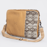 Essential Laptop Bag 15’ | Laminated Fabric with Genuine Leather Python - Moody Laptop Fabric Bag by Thandana