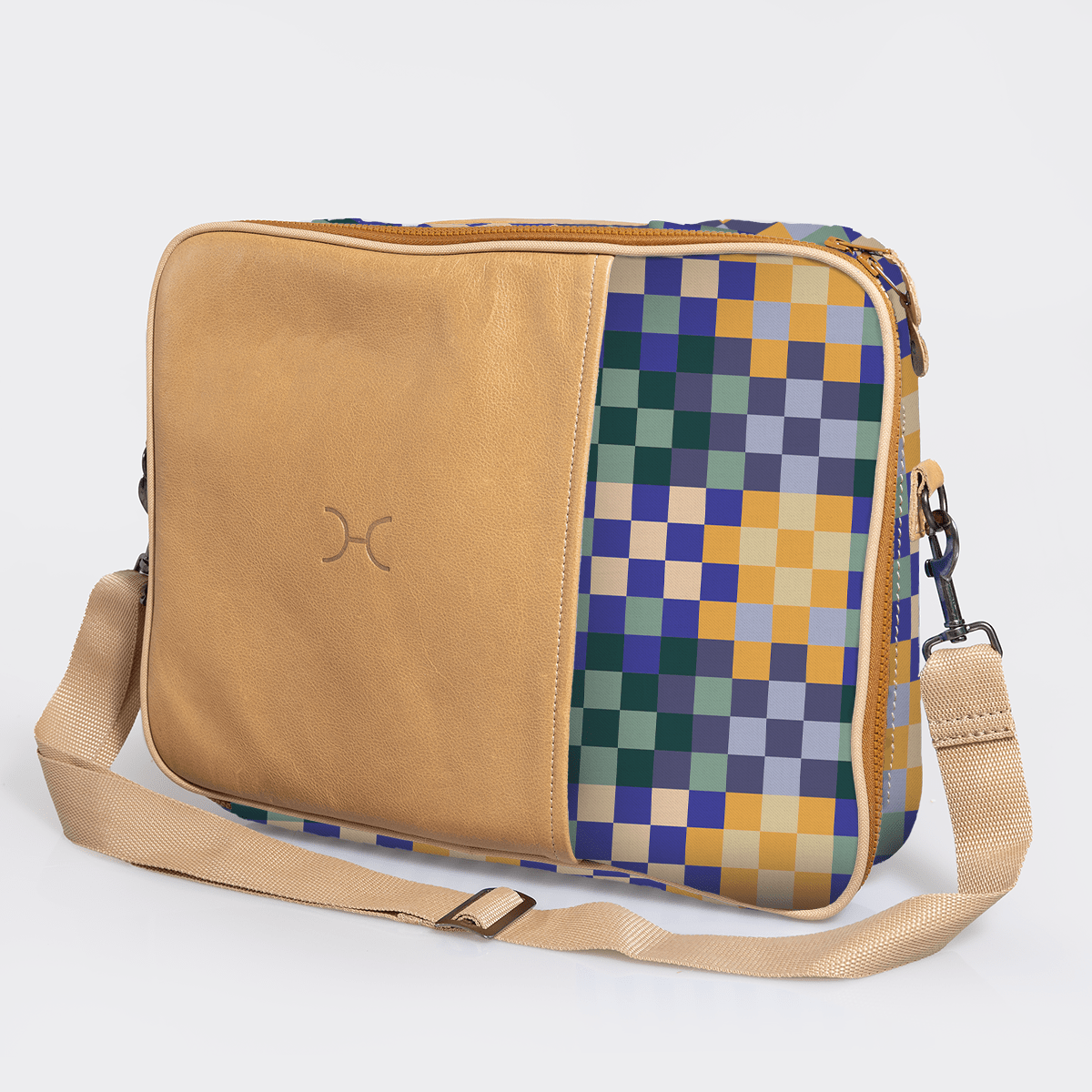 Essential Laptop Bag 15’ | Laminated Fabric with Genuine Leather Checker - Jet Laptop Fabric Bag by Thandana