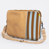 Essential Laptop Bag 15’ | Laminated Fabric with Genuine Leather Coastal Stripe - Blue Laptop Fabric Bag by Thandana