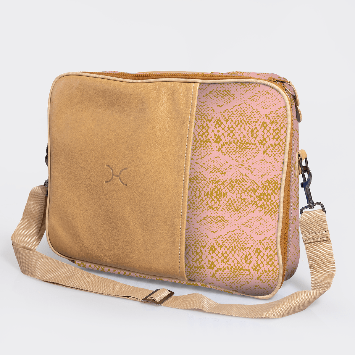 Essential Laptop Bag 15’ | Laminated Fabric with Genuine Leather Python - Bloom Laptop Fabric Bag by Thandana