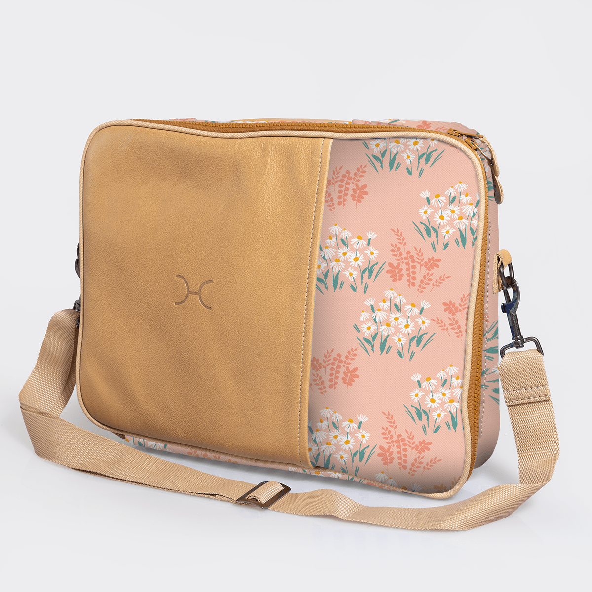 Essential Laptop Bag 15’ | Laminated Fabric with Genuine Leather Crazy Daisy - Blush Laptop Fabric Bag by Thandana