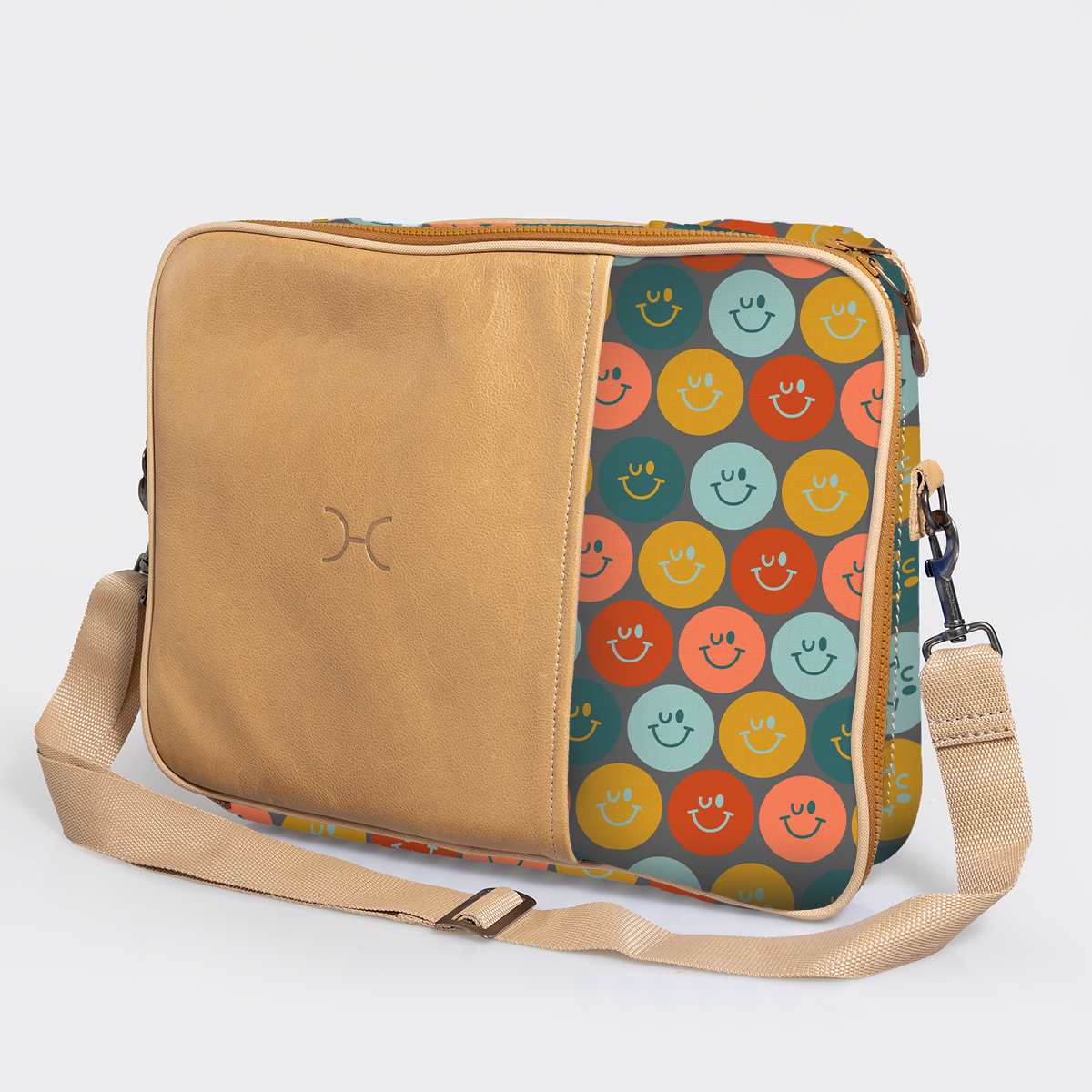 Essential Laptop Bag 15’ | Laminated Fabric with Genuine Leather Smiley - Jet Laptop Fabric Bag by Thandana