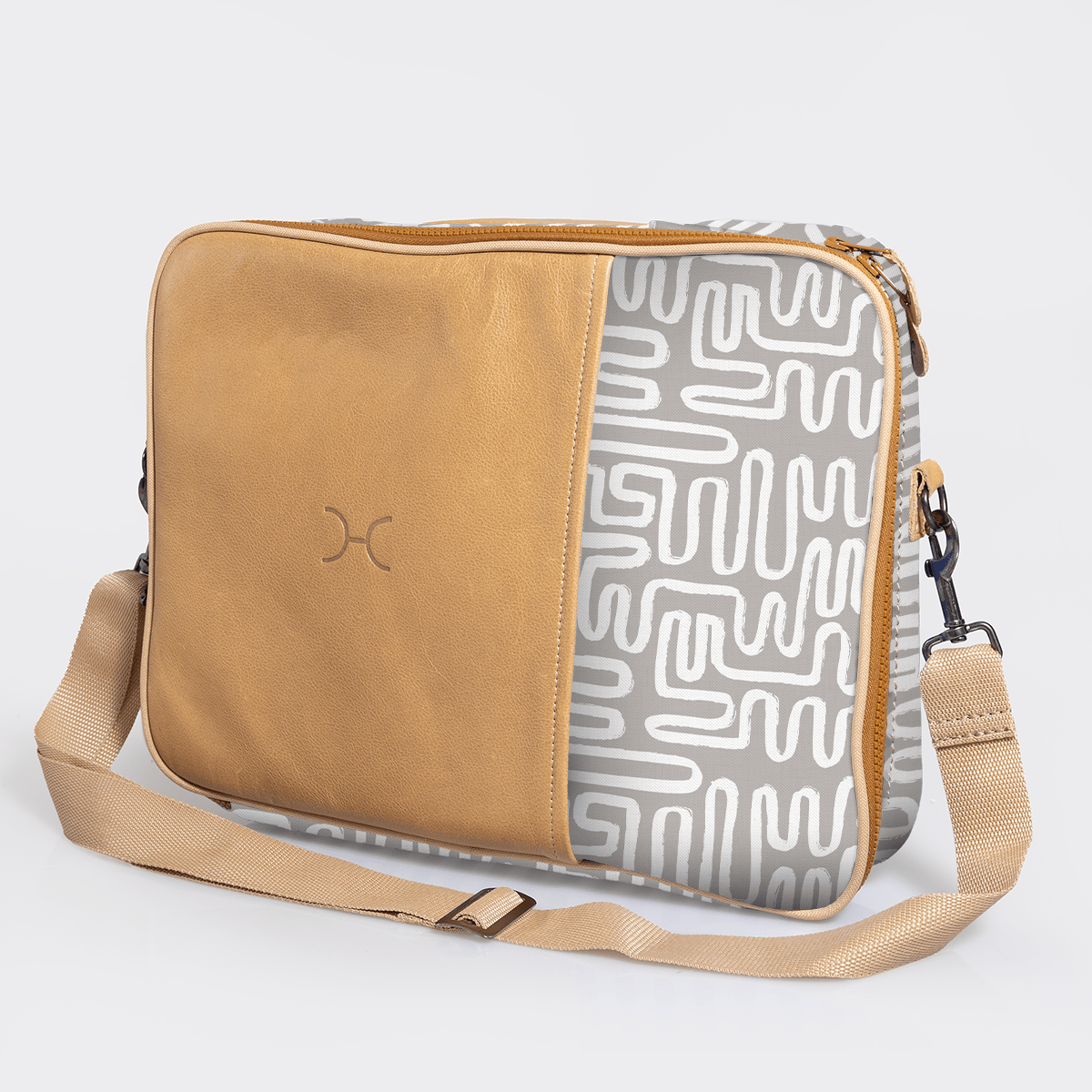 Essential Laptop Bag 15’ | Laminated Fabric with Genuine Leather Geo - Moonstruck Laptop Fabric Bag by Thandana