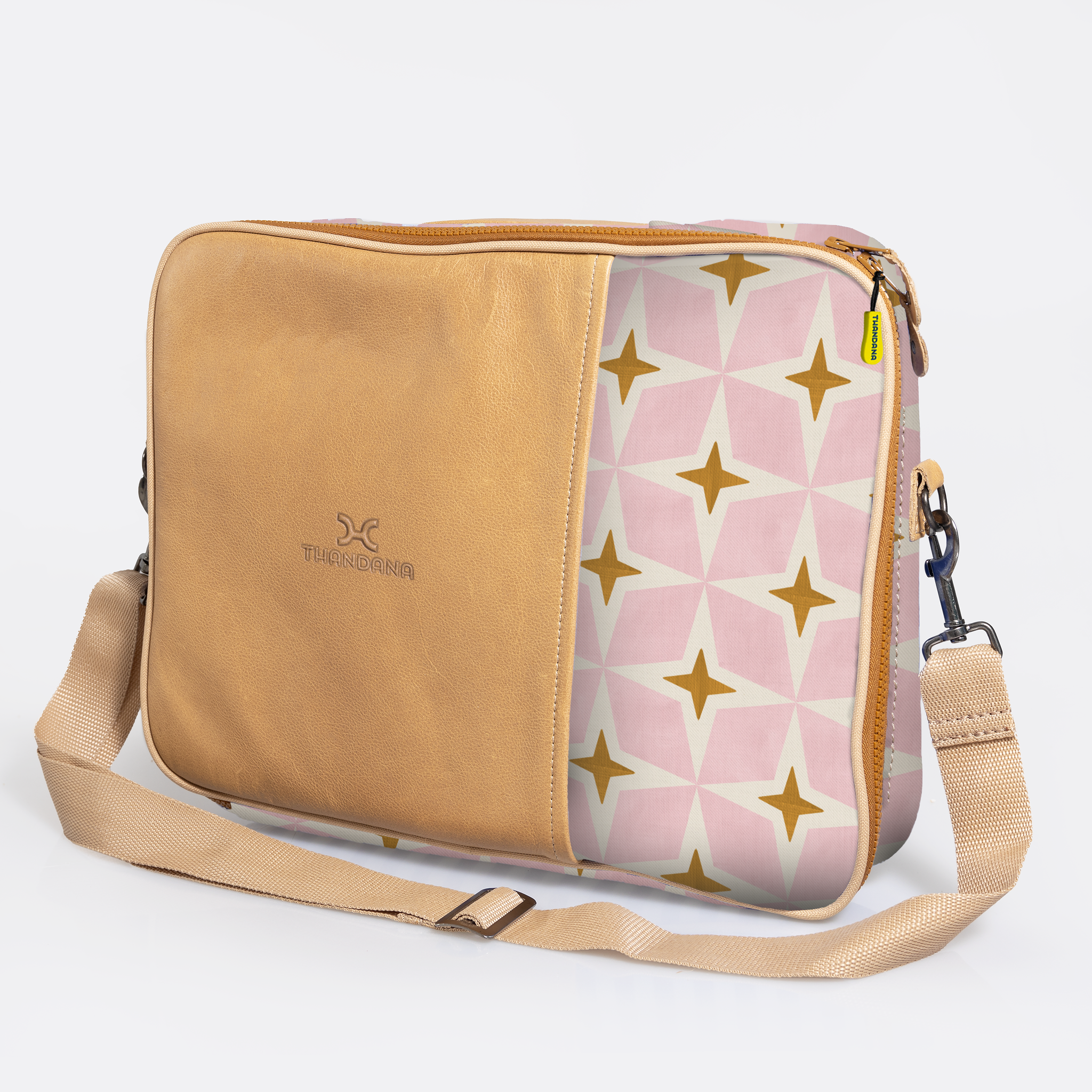 Essential Laptop Bag 15’ | Laminated Fabric with Genuine Leather Nova - Blush Laptop Fabric Bag by Thandana