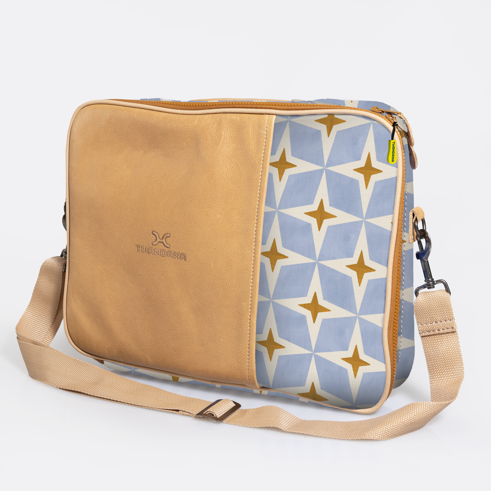 Essential Laptop Bag 15’ | Laminated Fabric with Genuine Leather Nova - Mist Laptop Fabric Bag by Thandana