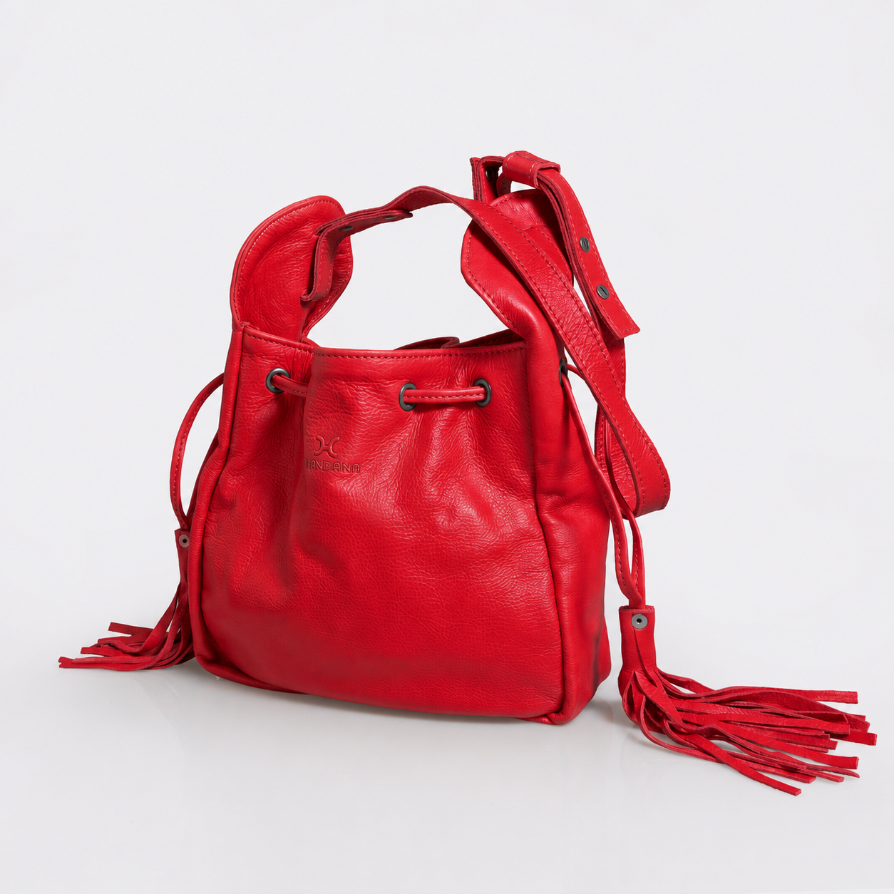 Eve Bucket Handbag | Genuine Leather Cherry Leather / Gunmetal (default) Bucket Handbag by Thandana