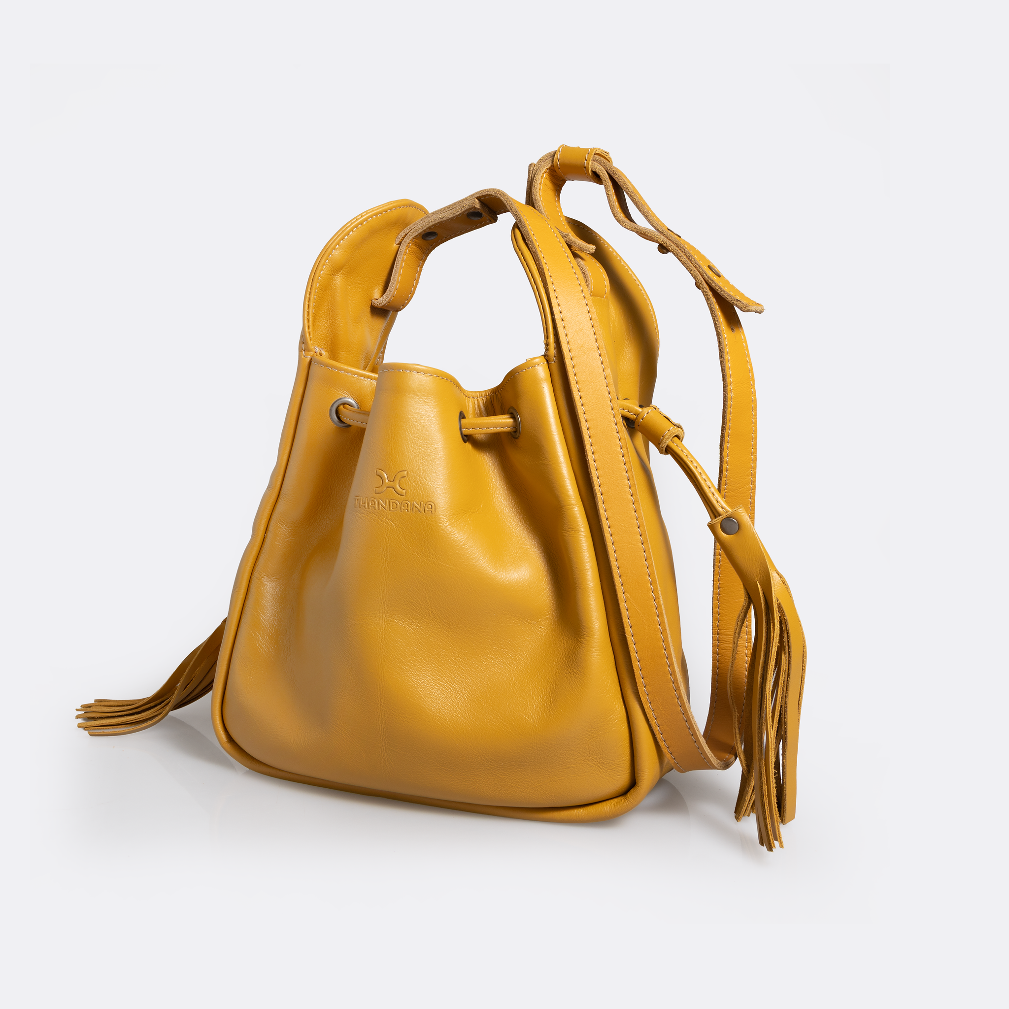 Eve Bucket Handbag | Genuine Leather Mustard Leather / Gunmetal (default) Bucket Handbag by Thandana