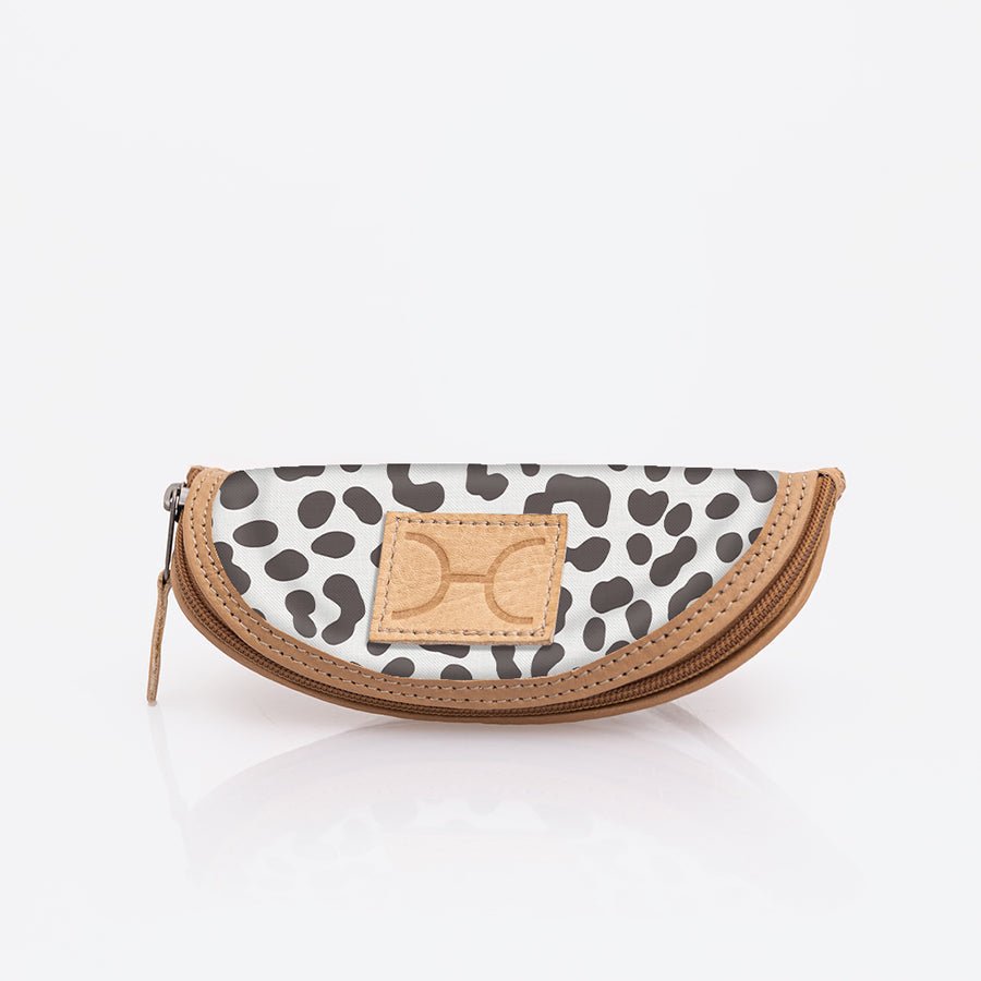 Glasses Case | Laminated Fabric Cheetah - White / Chunky Zip Glasses Case by Thandana