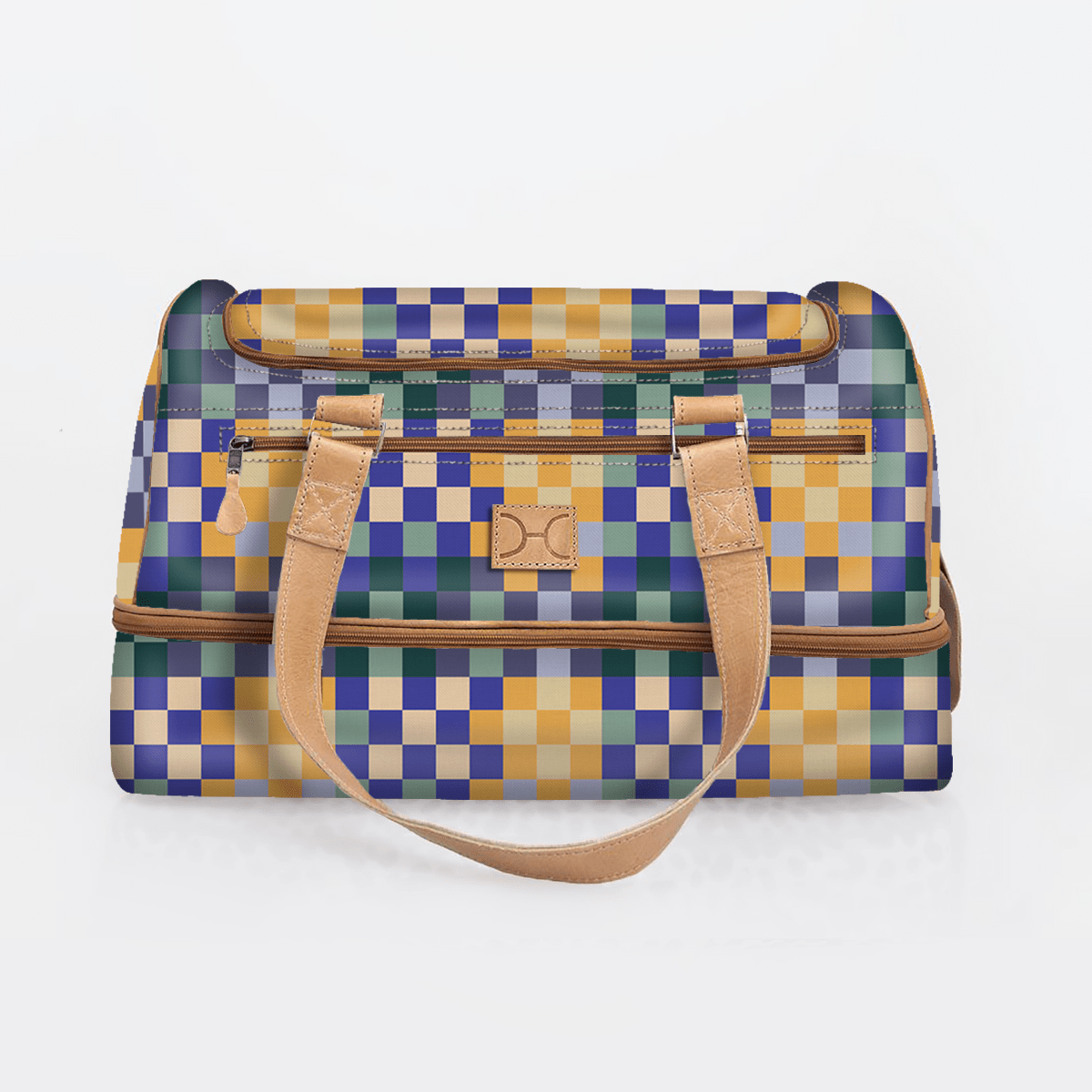 Golf Bag | Laminated Fabric with Genuine Leather Checker - Jet / Chunky Zip Travel Golf Bag Laminated Fabric by Thandana
