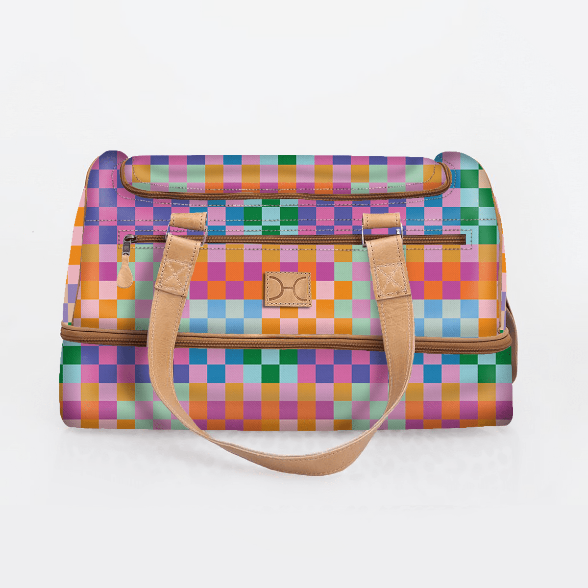 Golf Bag | Laminated Fabric with Genuine Leather Checker - Preppy / Chunky Zip Travel Golf Bag Laminated Fabric