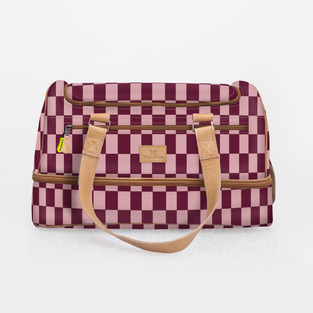 Golf Bag | Laminated Fabric with Genuine Leather Checkmate - Cherry / Chunky Zip Travel Golf Bag Laminated Fabric