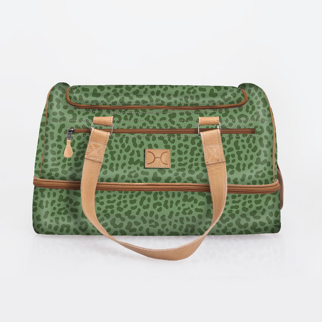 Golf Bag | Laminated Fabric with Genuine Leather Cheetah - Olive / Chunky Zip Travel Golf Bag Laminated Fabric