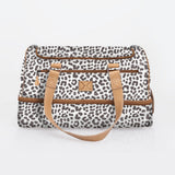 Golf Bag | Laminated Fabric with Genuine Leather Cheetah - White / Chunky Zip Travel Golf Bag Laminated Fabric