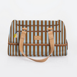 Golf Bag | Laminated Fabric with Genuine Leather Coastal Stripe - Blue / Chunky Zip Travel Golf Bag Laminated Fabric